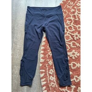 Athleta Navy Blue Meshed Cutout Cropped Legging 7/8 L Large